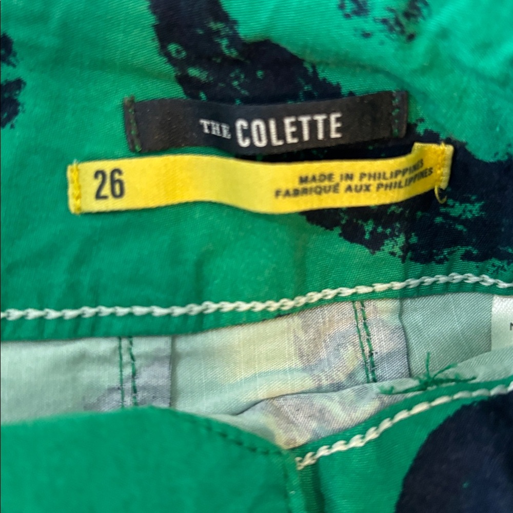 Maeve Anthropologie The Colette Cropped Wide Leg Pants Green Blue Print Size 26 - Picture 4 of 8